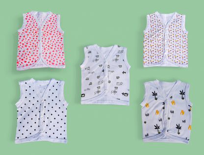 Organic Cotton Button Jabla| Assorted Pack Of 5|For new born(0 to 6 month| Sleeveless