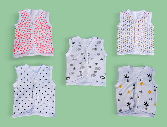 Organic Cotton Button Jabla| Assorted Pack Of 5|For new born(0 to 6 month| Sleeveless