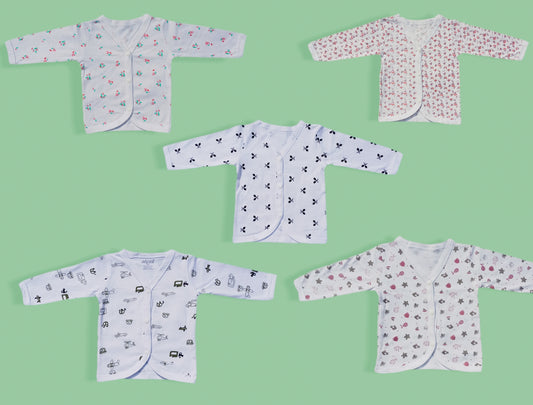 Organic Cotton Button Jabla| Assorted Pack Of 5|For new born(0 to 6 monthFull Sleeve